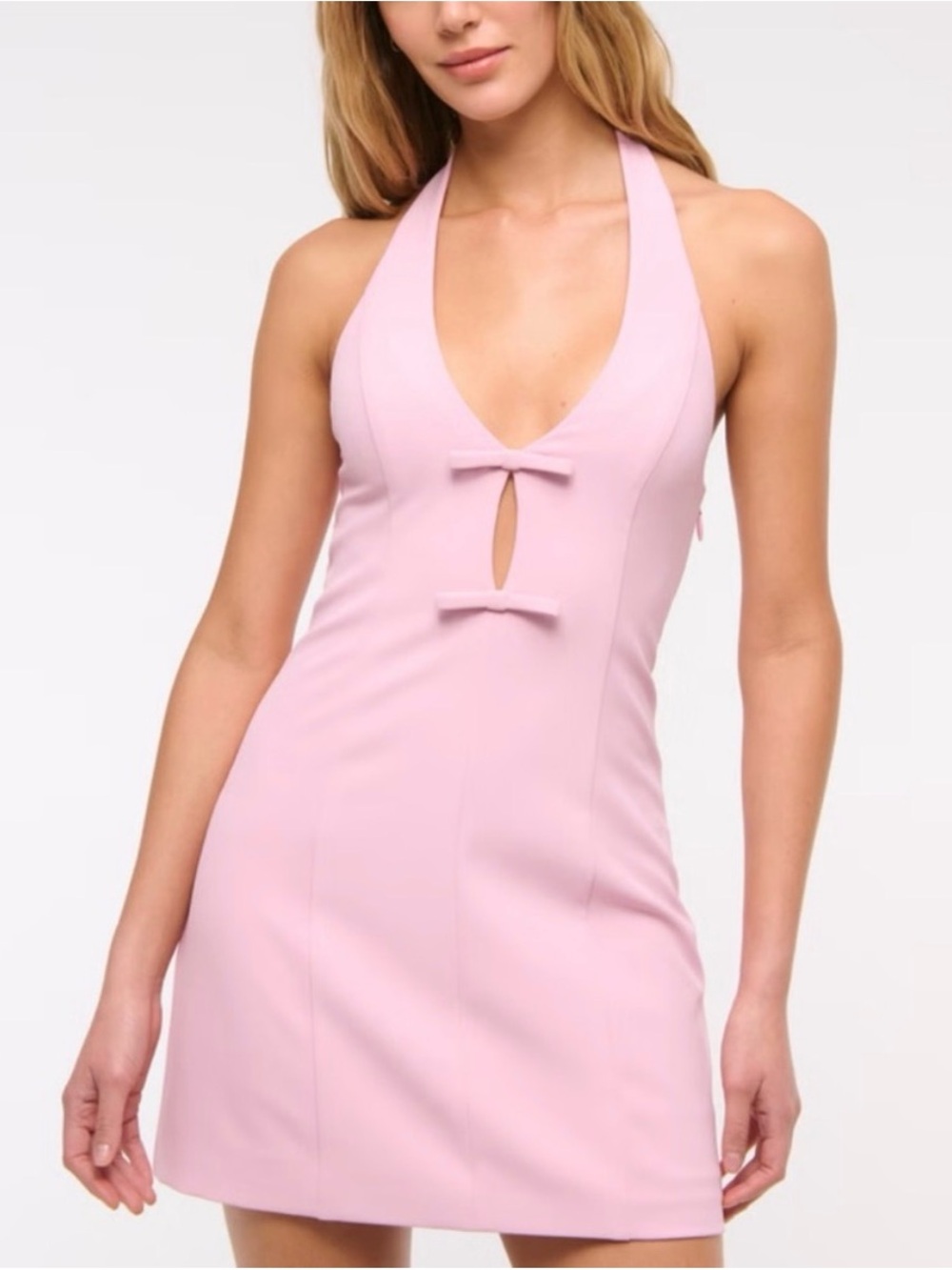 Abercrombie & Fitch Light Pink Halter Mini Dress with Bow Accents